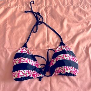 Black/Neon Pink Floral Bikini Top